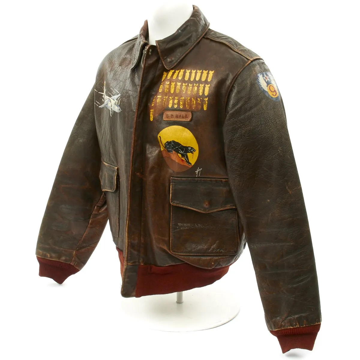 Original U.S. WWII B-26 Marauder 554th Bomb Squadron Painted A-2 Flight Jacket - Byron Hall