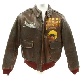 Original U.S. WWII B-26 Marauder 554th Bomb Squadron Painted A-2 Flight Jacket - Byron Hall