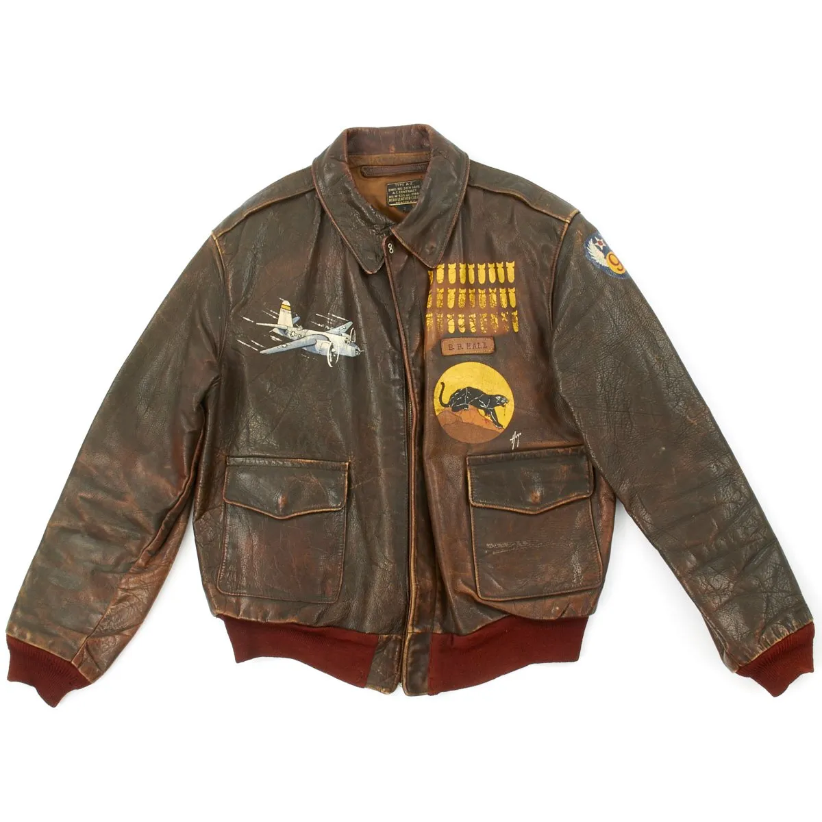 Original U.S. WWII B-26 Marauder 554th Bomb Squadron Painted A-2 Flight Jacket - Byron Hall