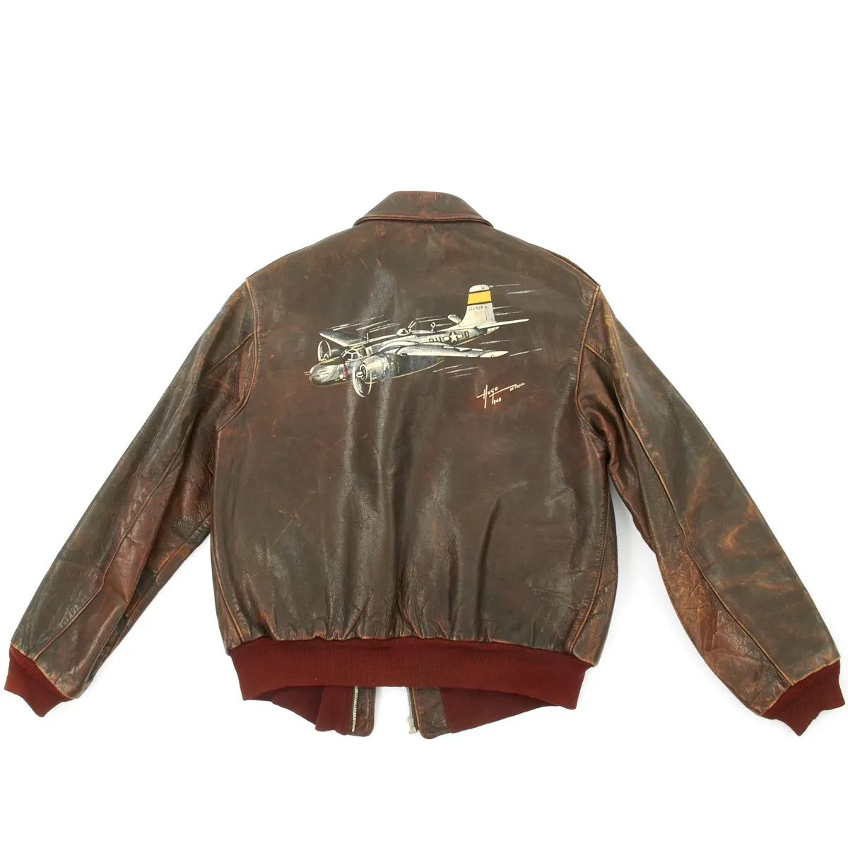 Original U.S. WWII B-26 Marauder 554th Bomb Squadron Painted A-2 Flight Jacket - Byron Hall