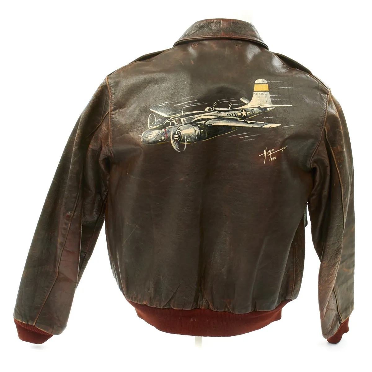 Original U.S. WWII B-26 Marauder 554th Bomb Squadron Painted A-2 Flight Jacket - Byron Hall