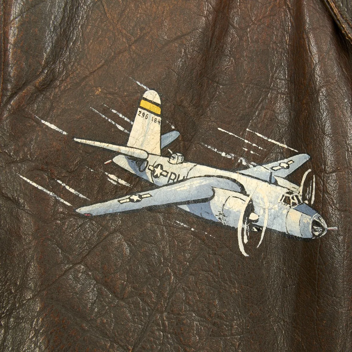 Original U.S. WWII B-26 Marauder 554th Bomb Squadron Painted A-2 Flight Jacket - Byron Hall