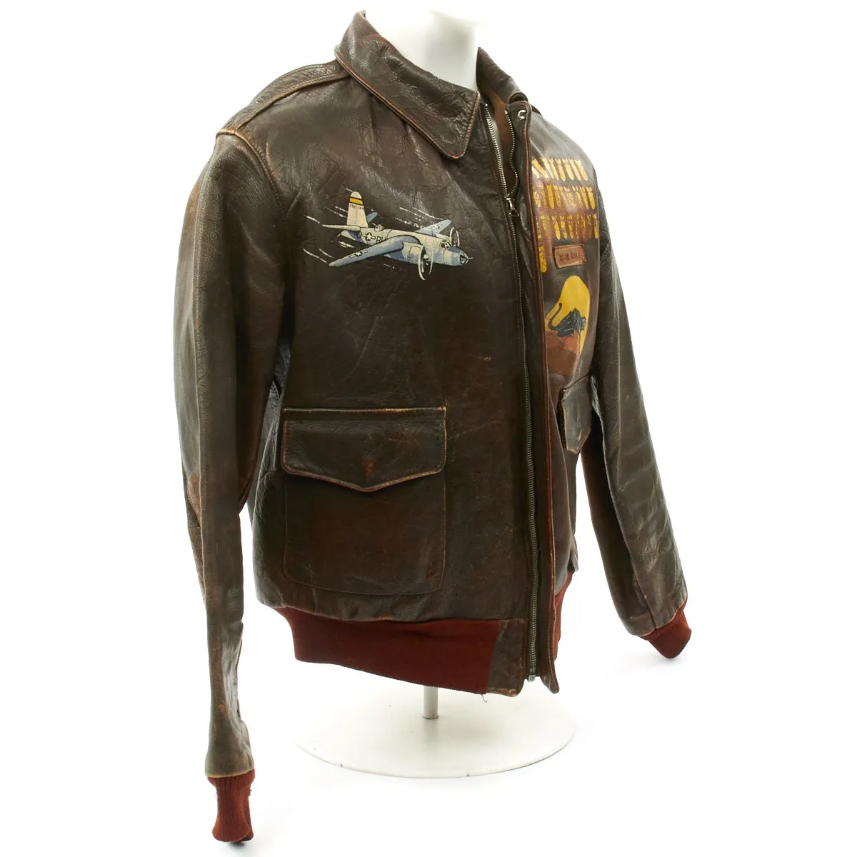 Original U.S. WWII B-26 Marauder 554th Bomb Squadron Painted A-2 Flight Jacket - Byron Hall