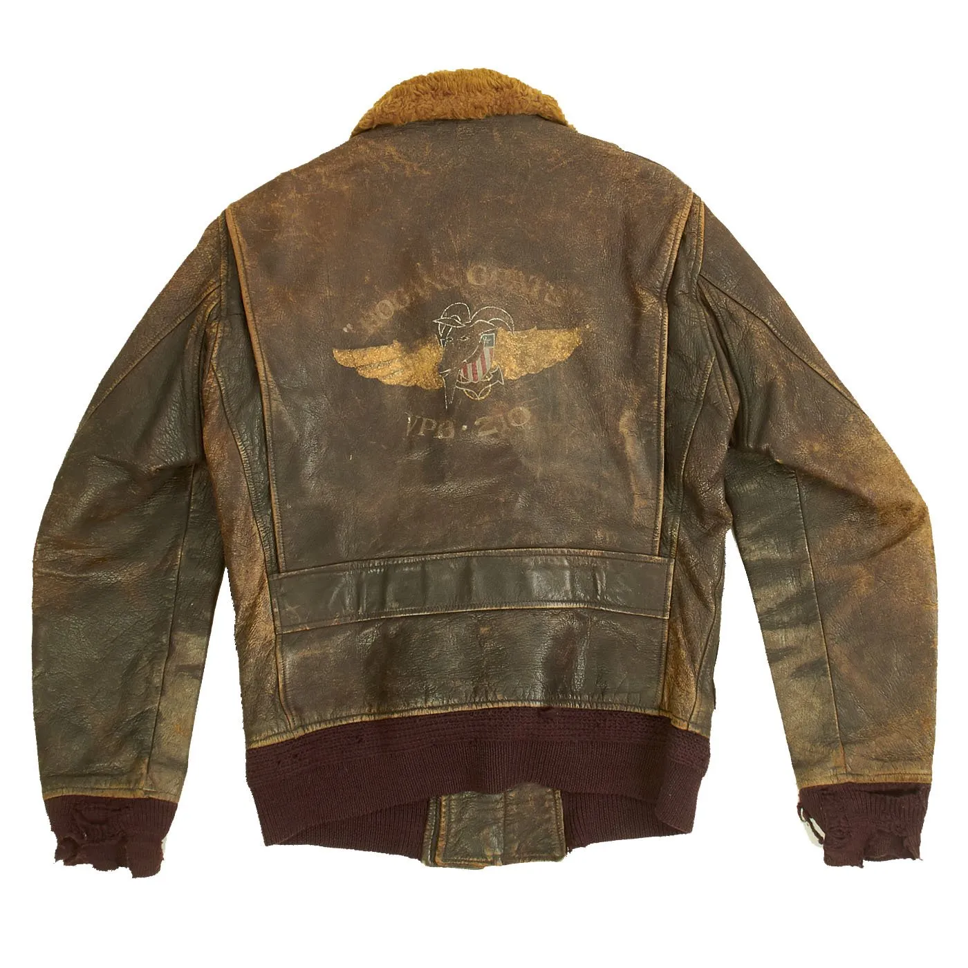 Original U.S. WWII Navy Pilot VPB-210 HOGANS GOATS Painted G-1 Leather Flying Jacket