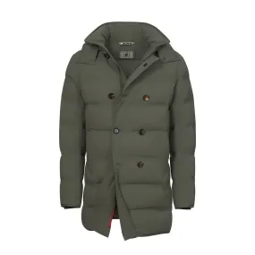 Padded Double-Breasted Parka in Olive Green