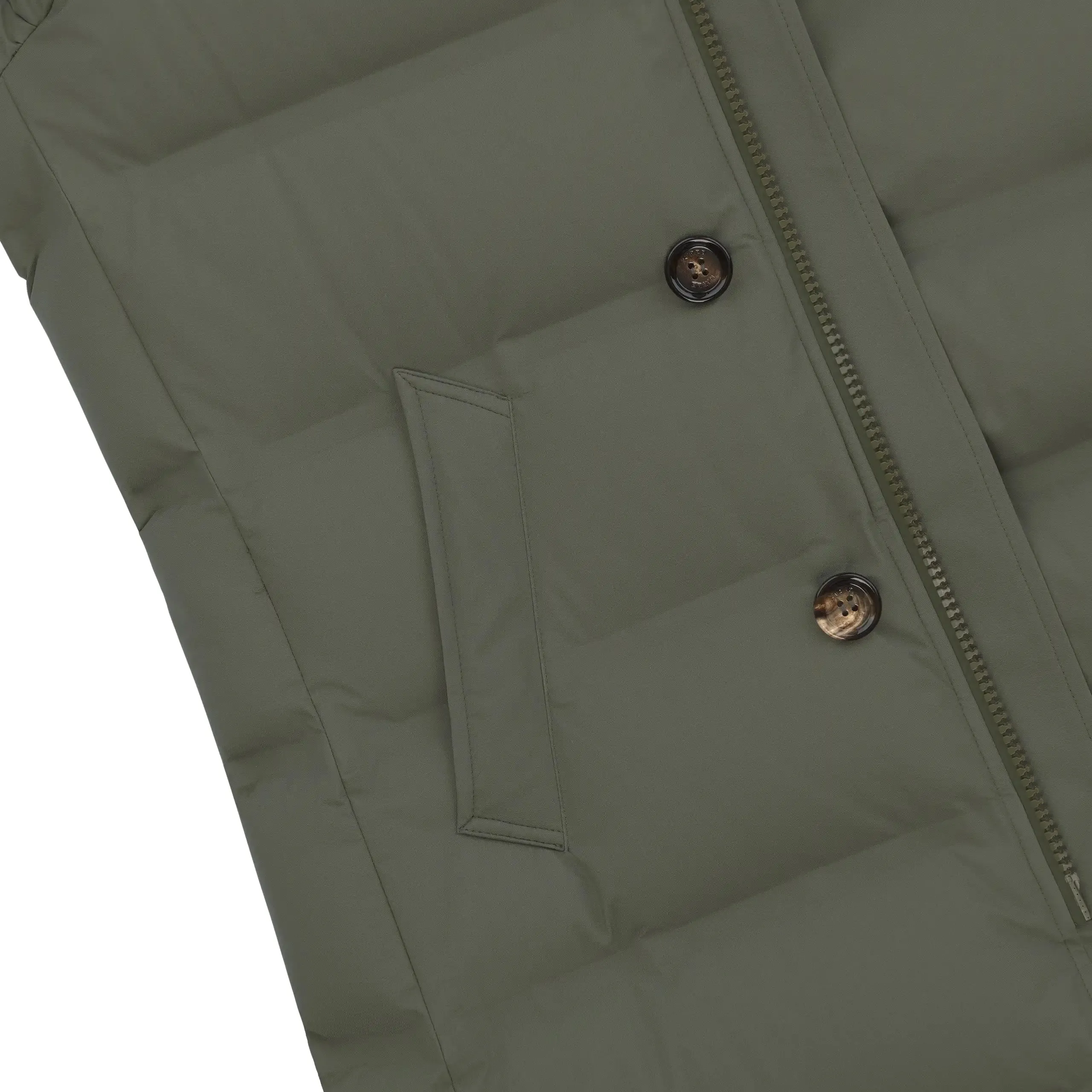 Padded Double-Breasted Parka in Olive Green