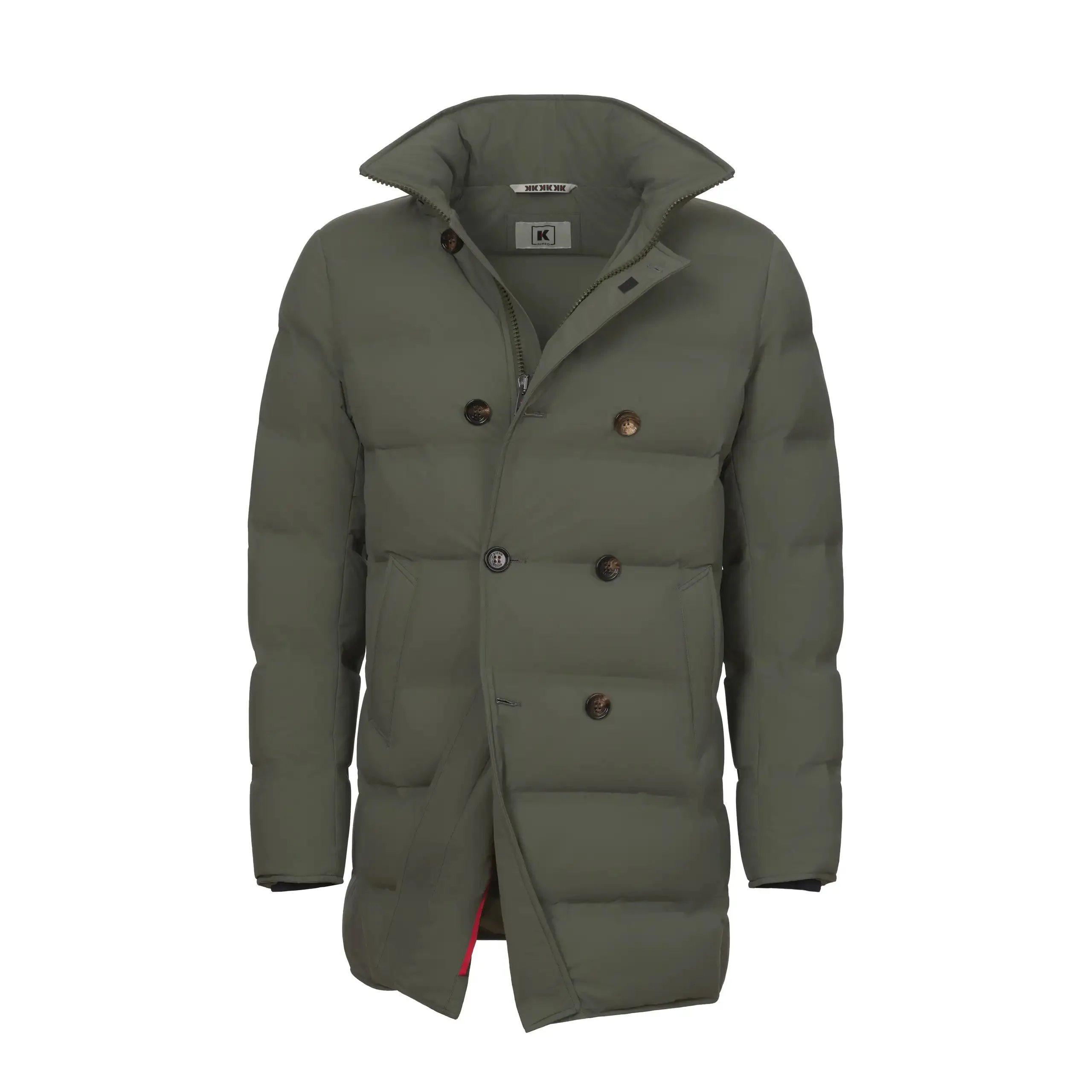 Padded Double-Breasted Parka in Olive Green