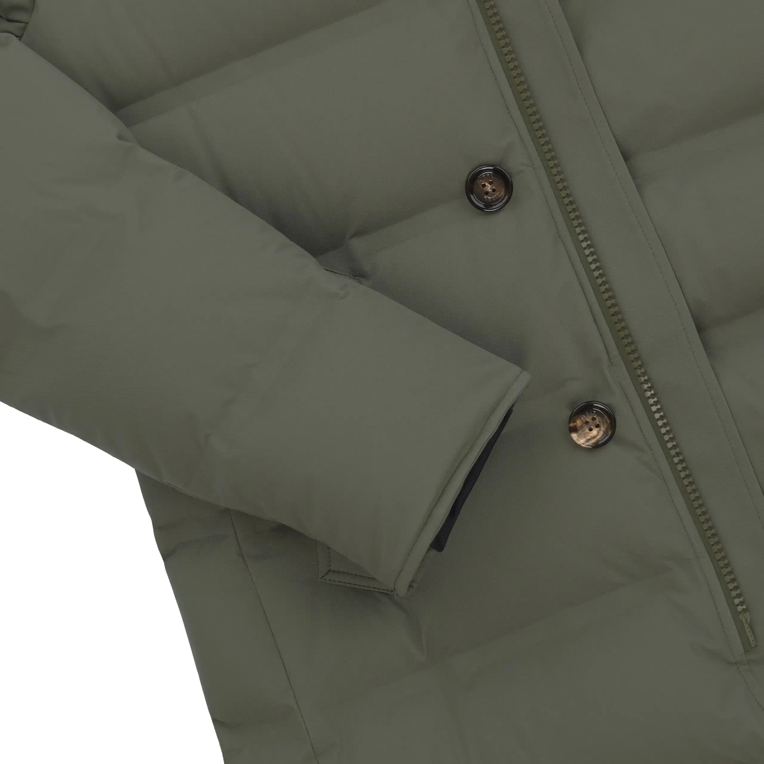 Padded Double-Breasted Parka in Olive Green