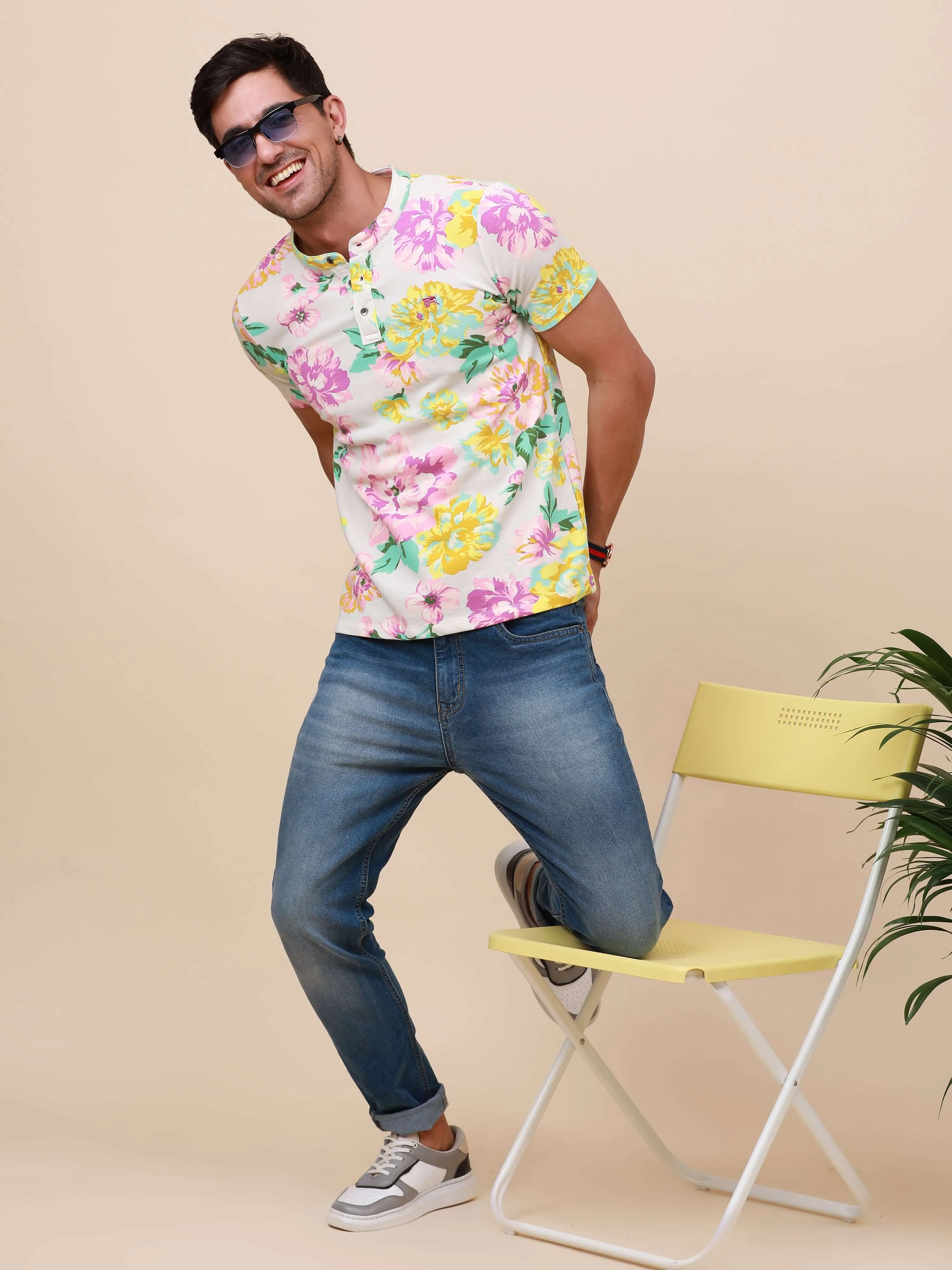 Paradise Tropical Multi-Color Henley T-shirt