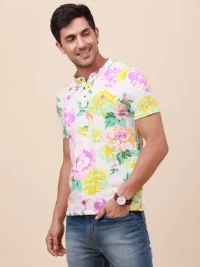 Paradise Tropical Multi-Color Henley T-shirt