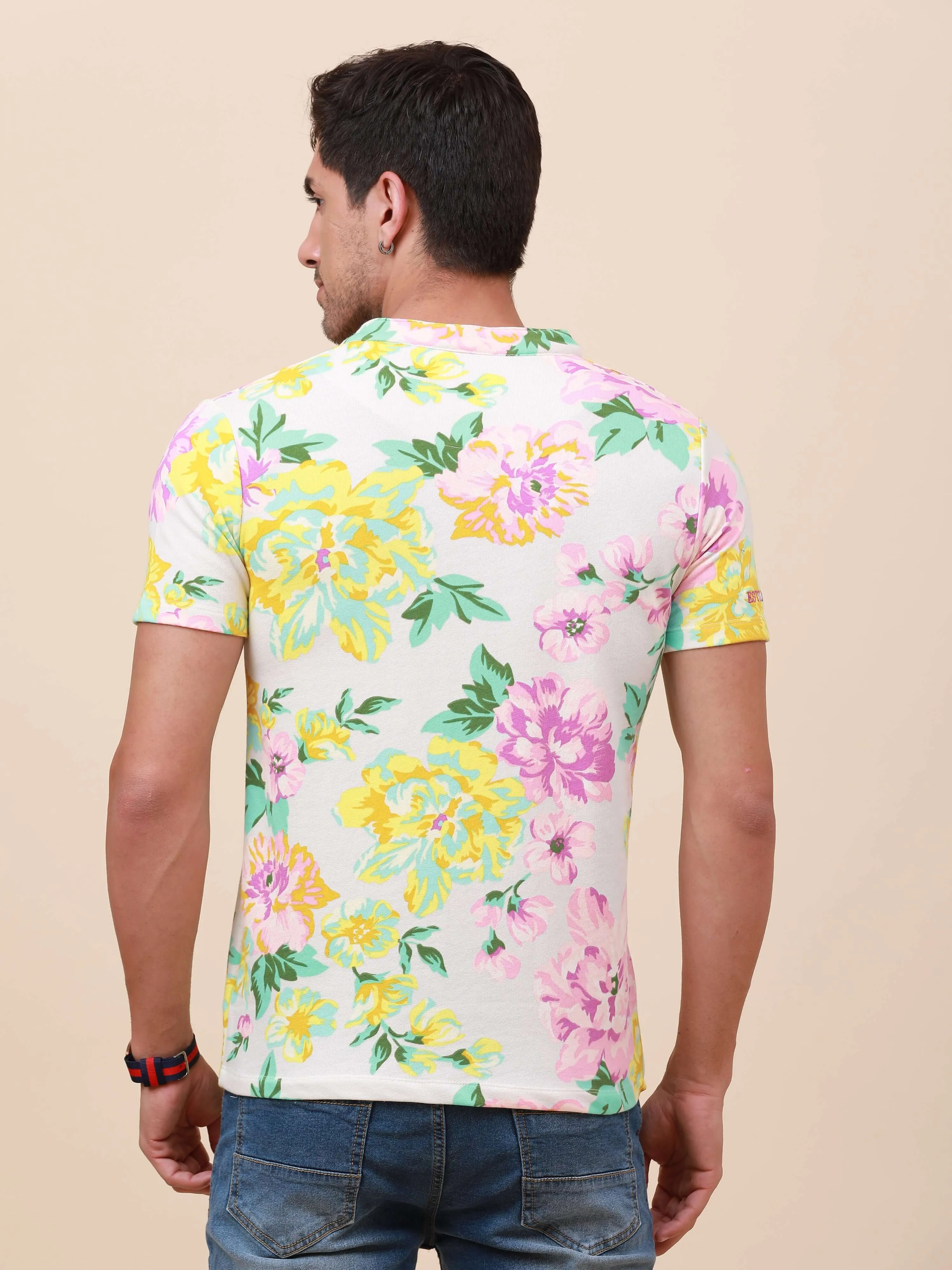 Paradise Tropical Multi-Color Henley T-shirt