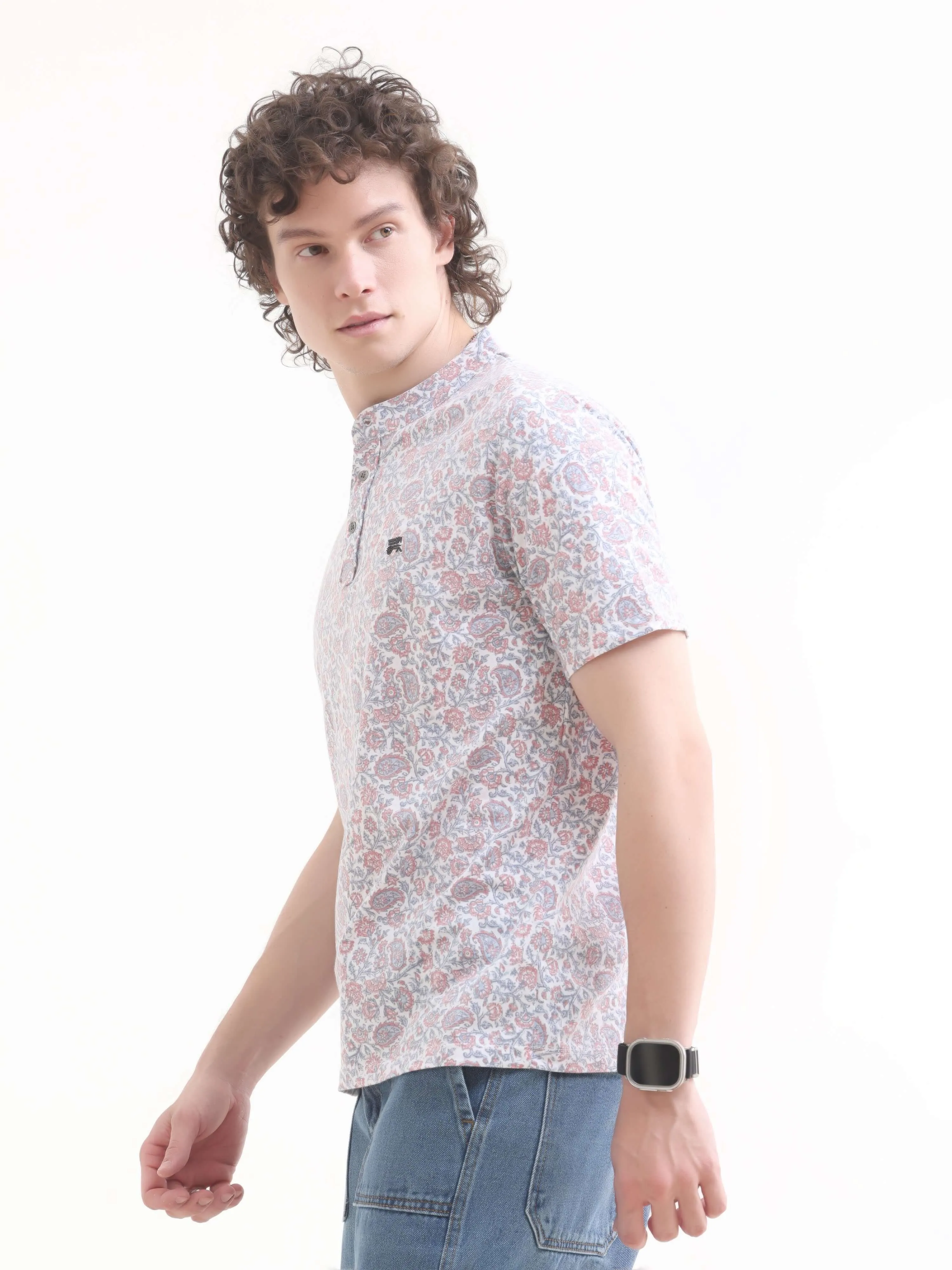 Petal Coral Grey Henley T-shirt