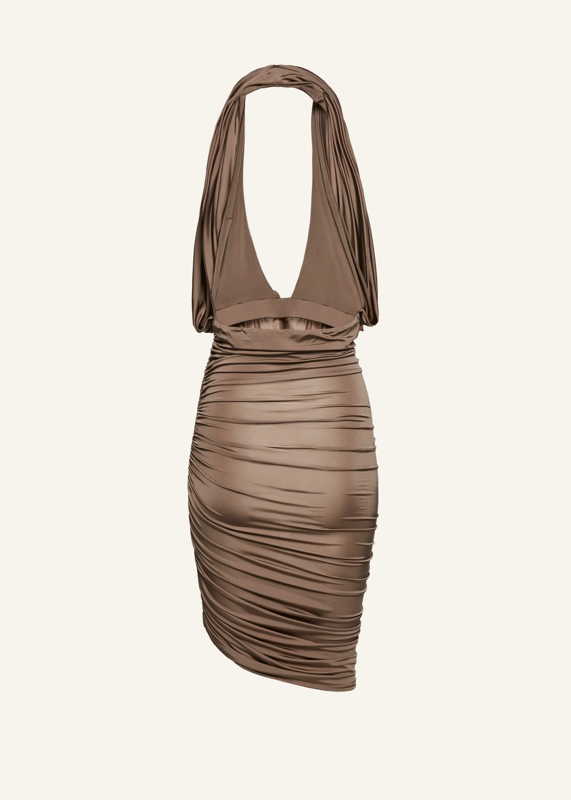 Plunge halter jersey midi dress in beige