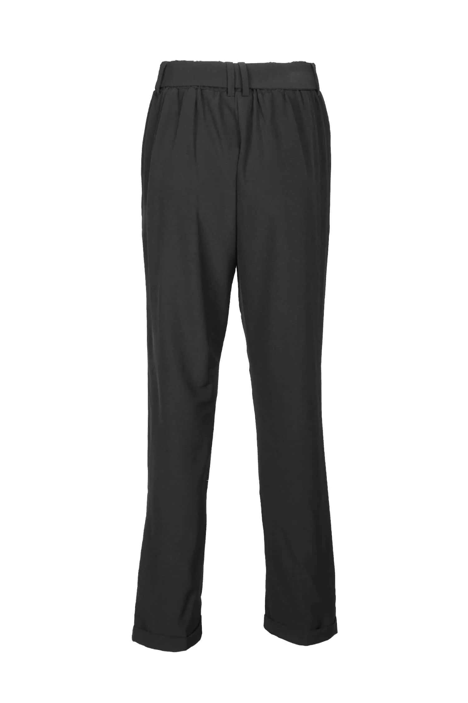 Premise Mid Waist Belt Hoop Tie Waist Pockets Solid Stretch Crepe Pants