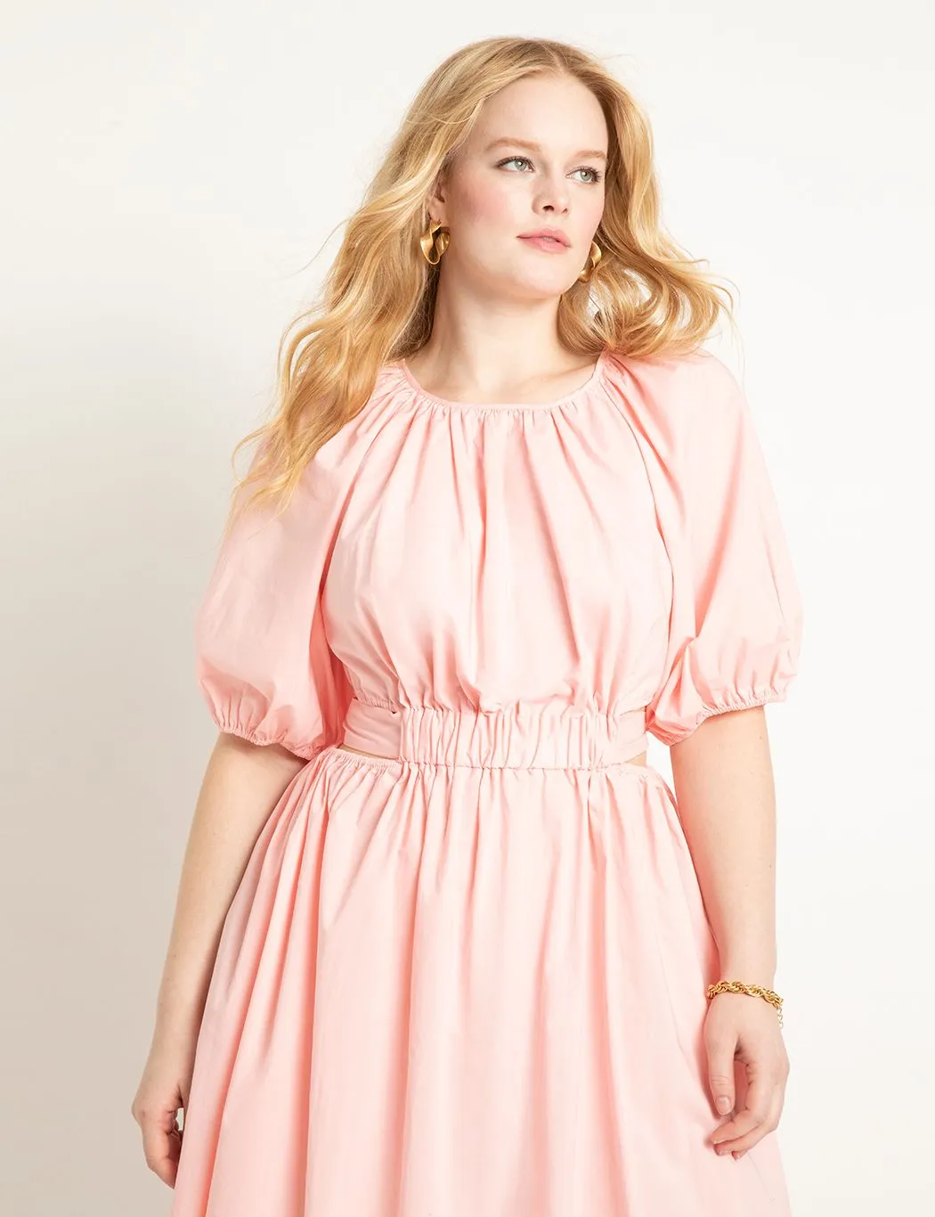 Puff Sleeve Midi Dress in Powder Pink