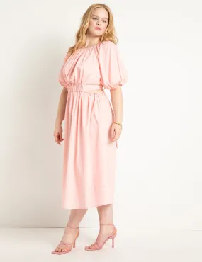 Puff Sleeve Midi Dress in Powder Pink