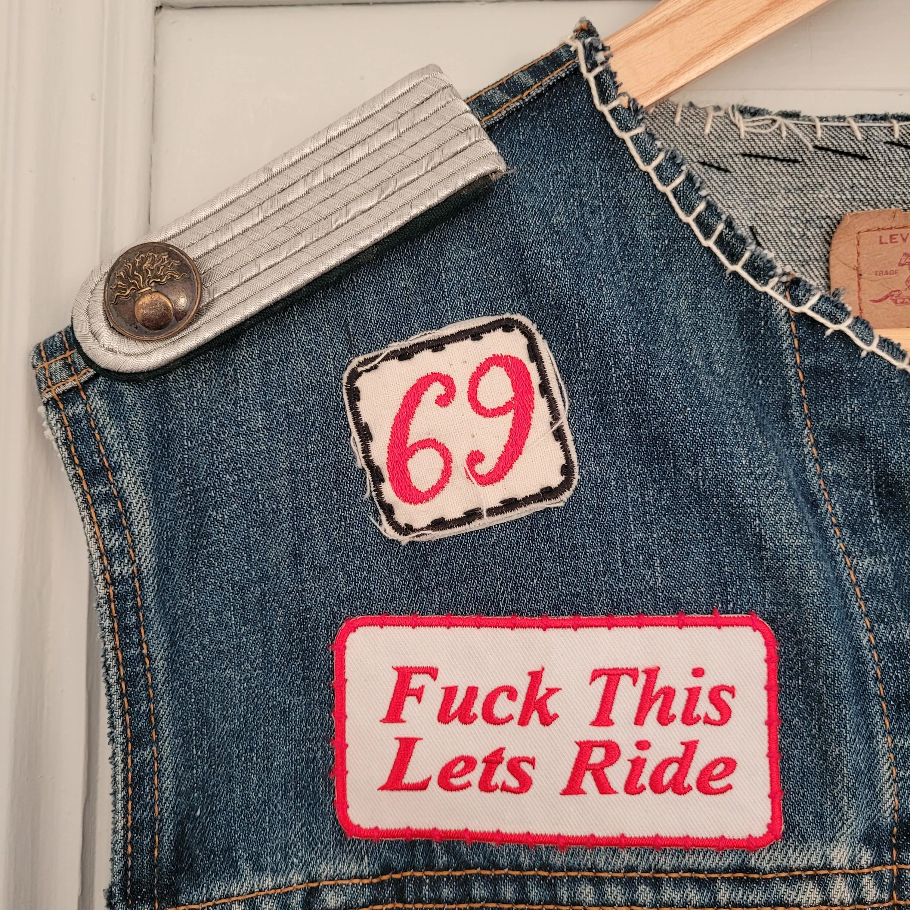 "Cycle psychos" chainstitched by hand Levi's Jacket/ Veste levis vintage brodée main et patchée