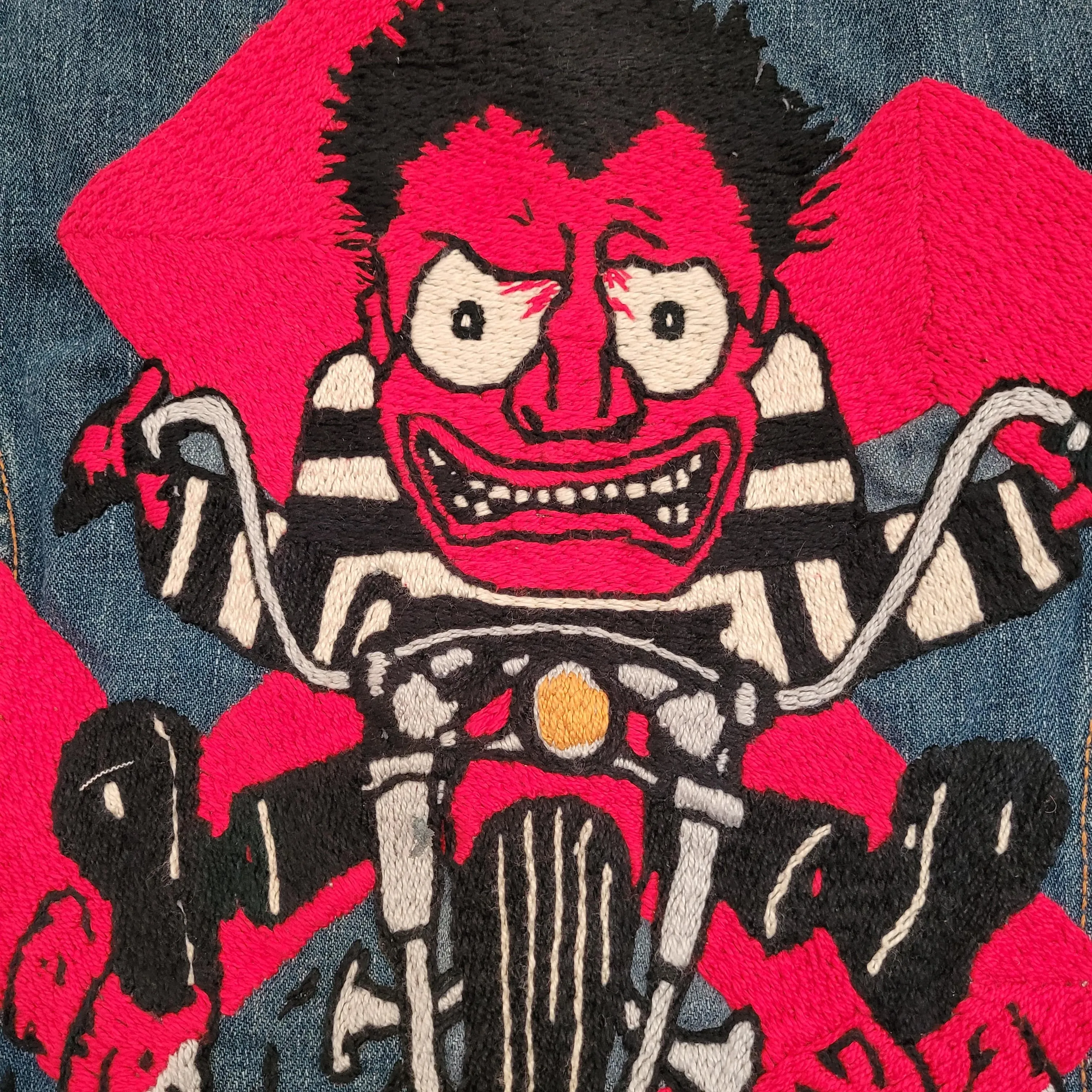 "Cycle psychos" chainstitched by hand Levi's Jacket/ Veste levis vintage brodée main et patchée