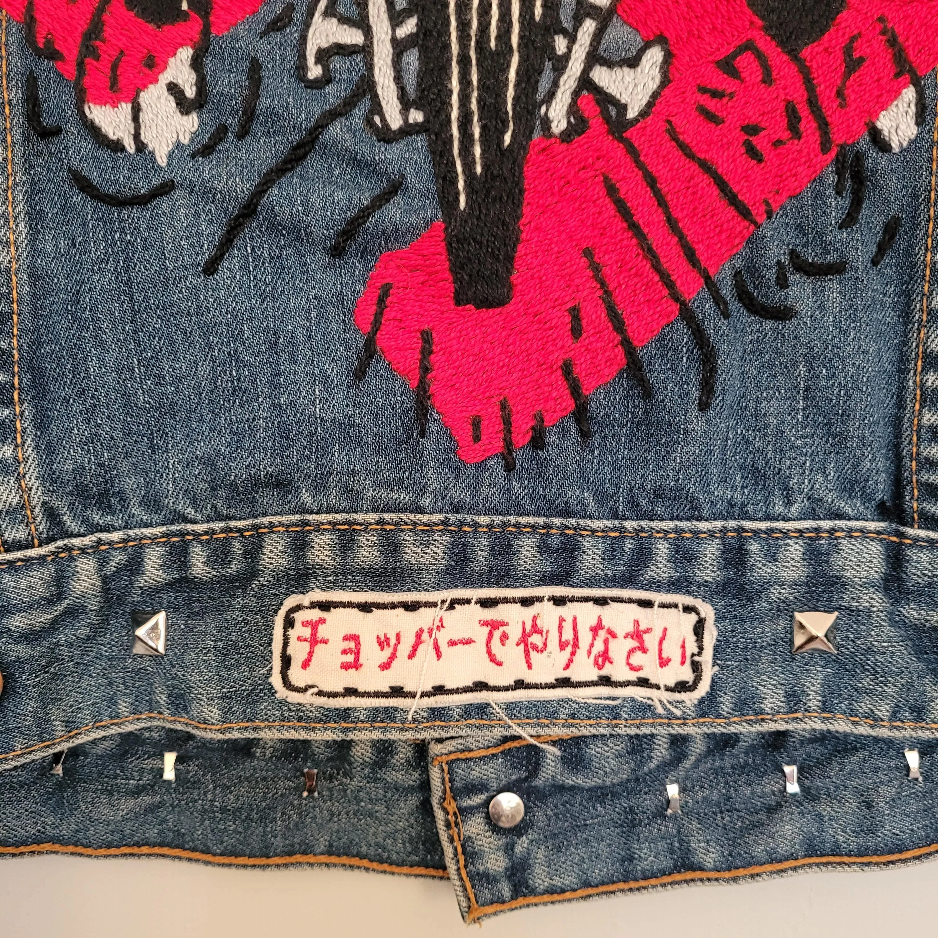 "Cycle psychos" chainstitched by hand Levi's Jacket/ Veste levis vintage brodée main et patchée