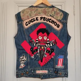 "Cycle psychos" chainstitched by hand Levi's Jacket/ Veste levis vintage brodée main et patchée