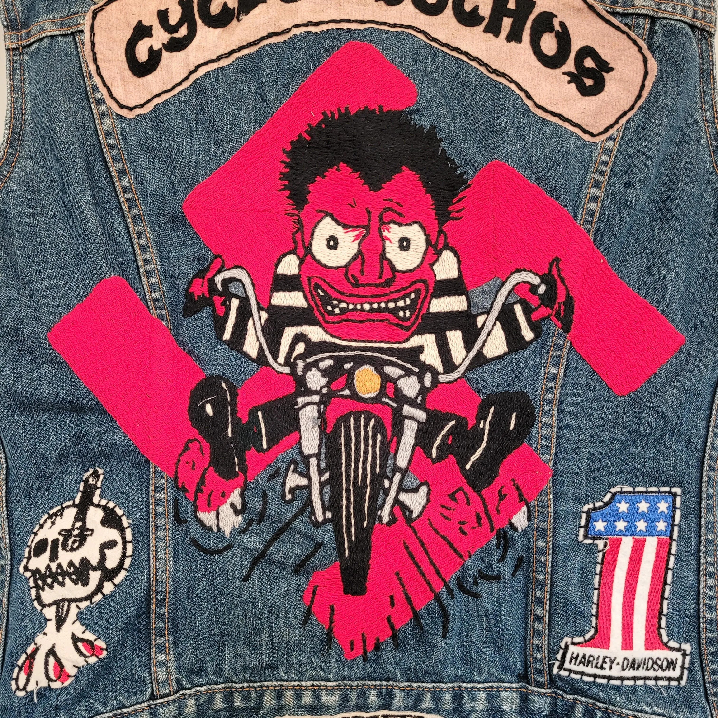 "Cycle psychos" chainstitched by hand Levi's Jacket/ Veste levis vintage brodée main et patchée