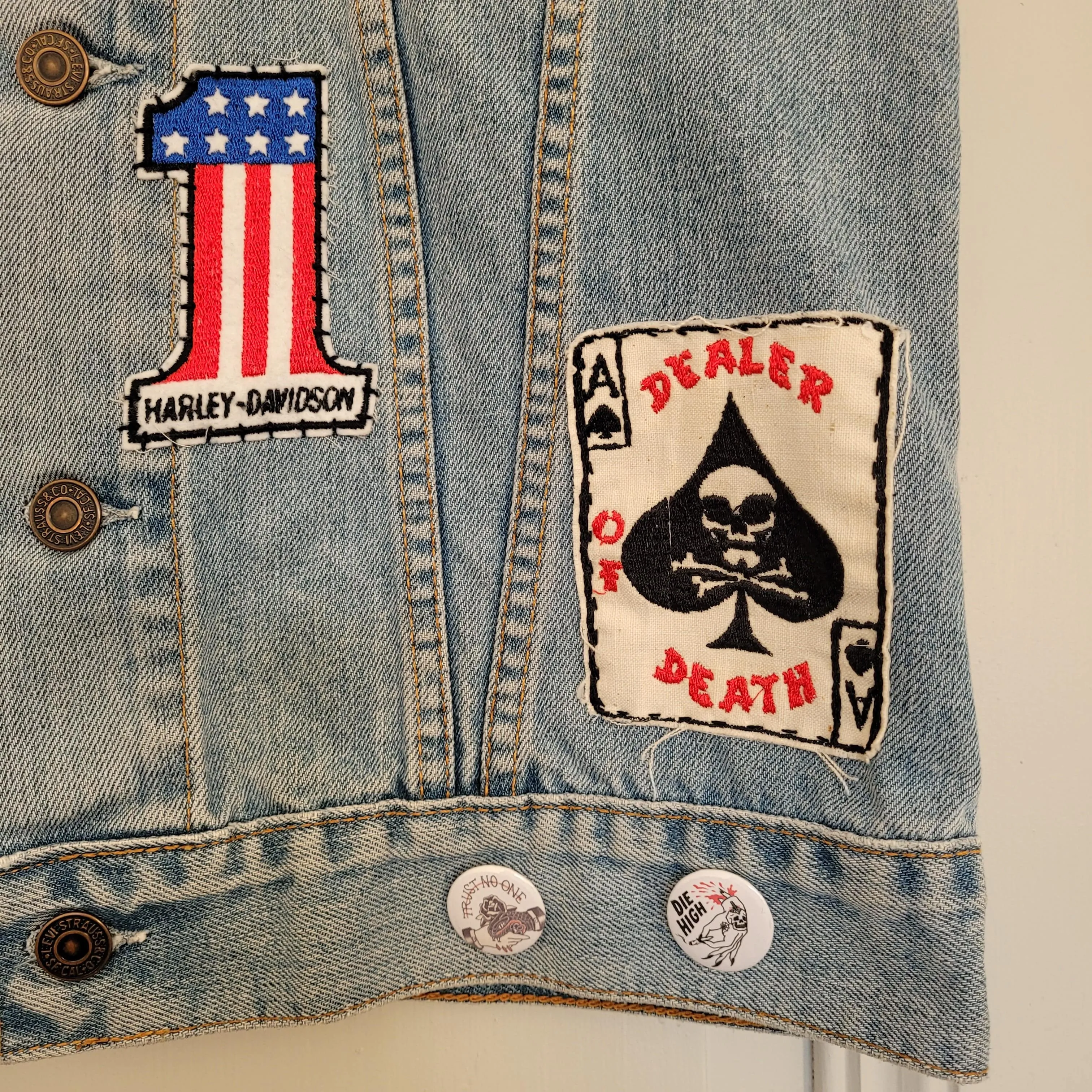 "Road demons" chainstitched by hand Levi's Jacket/ Veste levis vintage brodée main et patchée