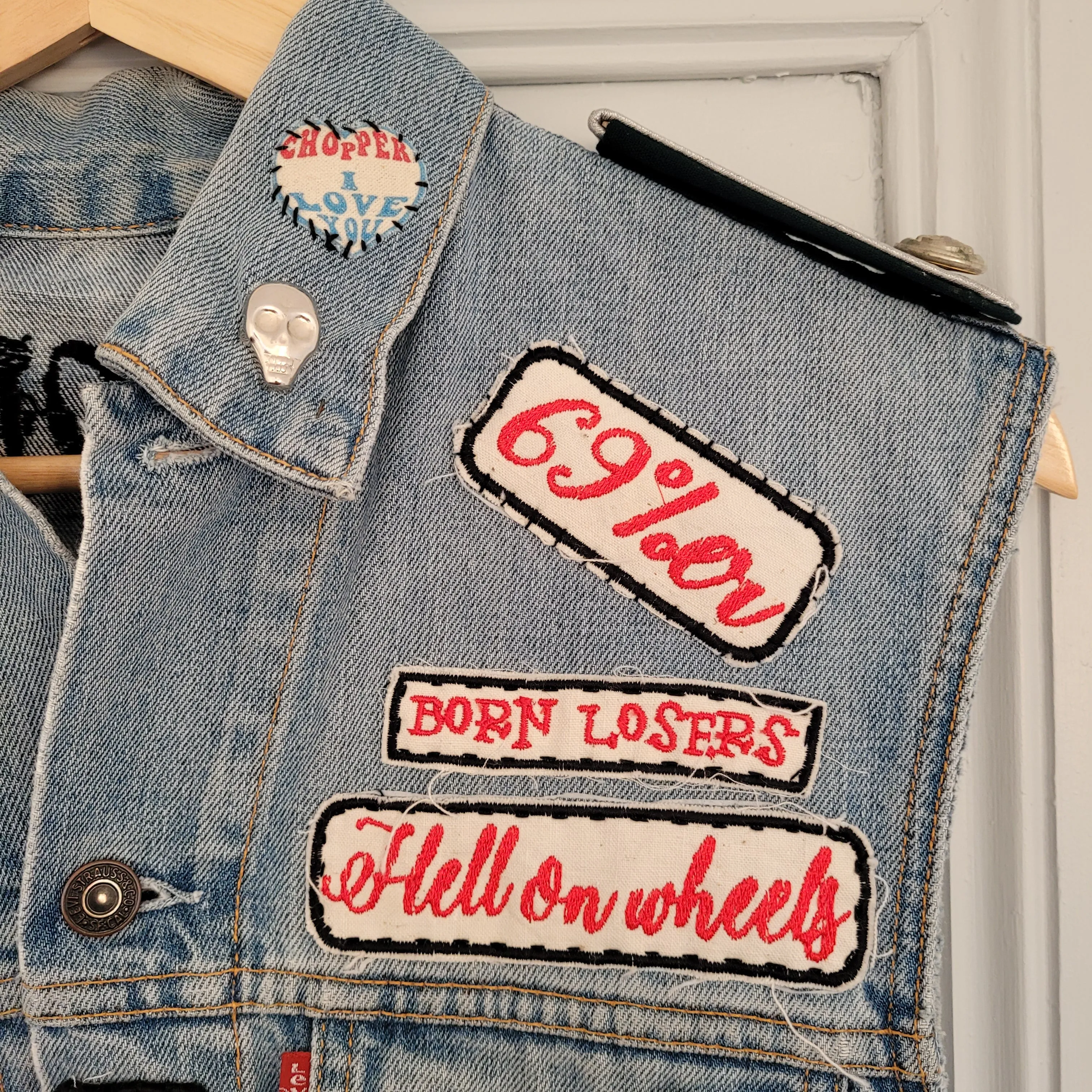 "Road demons" chainstitched by hand Levi's Jacket/ Veste levis vintage brodée main et patchée