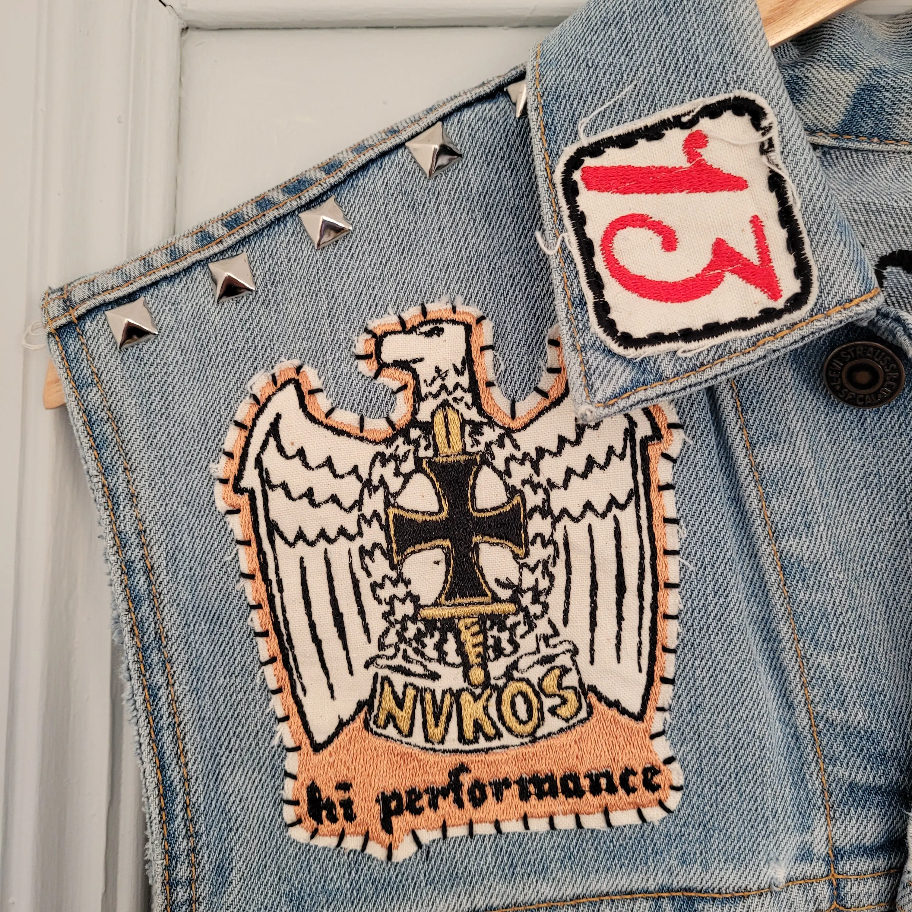 "Road demons" chainstitched by hand Levi's Jacket/ Veste levis vintage brodée main et patchée