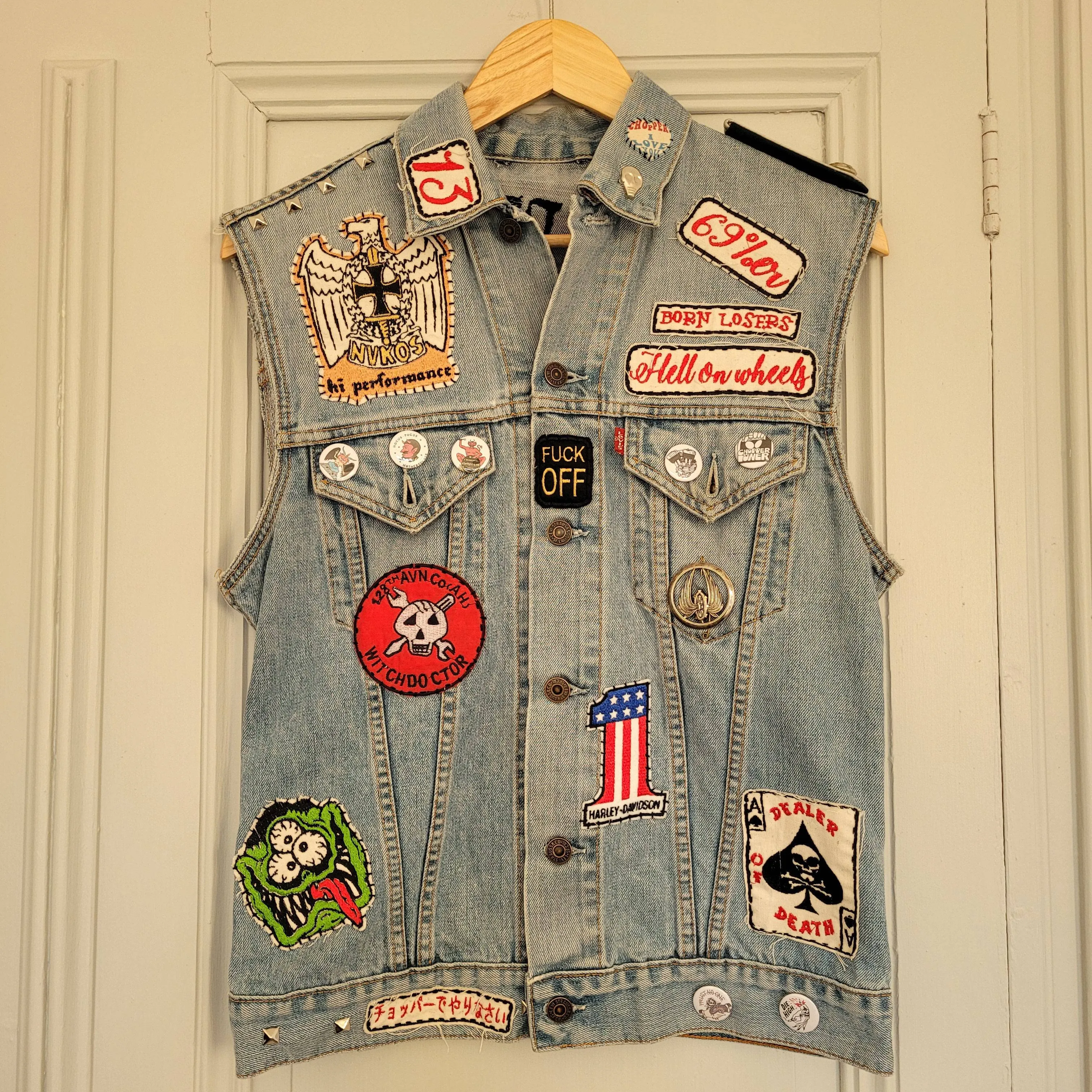 "Road demons" chainstitched by hand Levi's Jacket/ Veste levis vintage brodée main et patchée