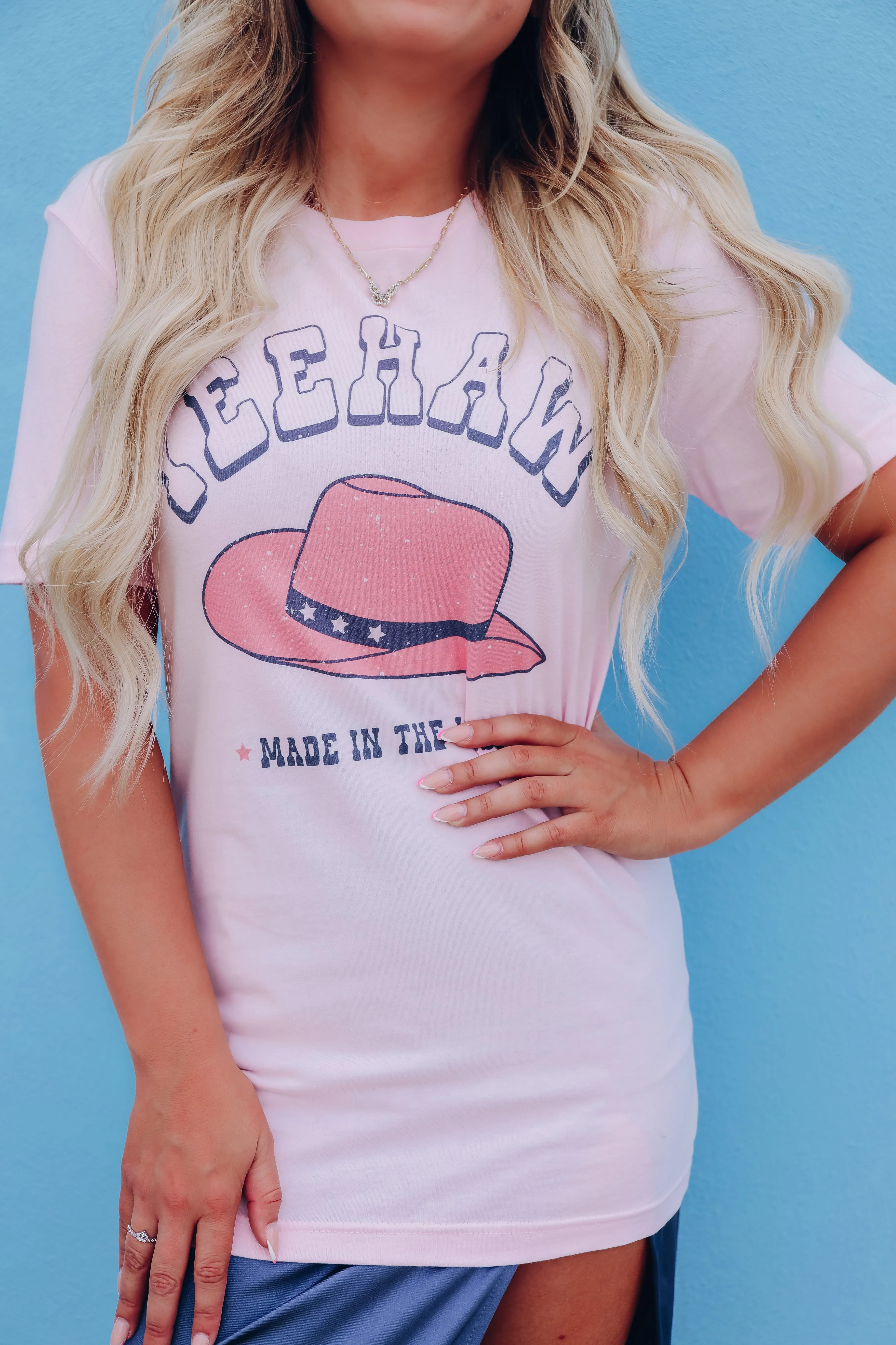 "Yeehaw" Western Made Graphic Tee - Pink