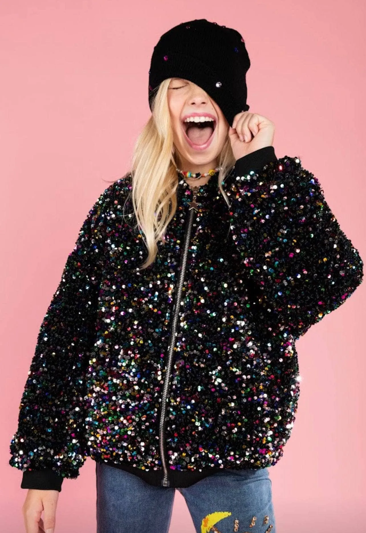 Rainbow Sequin Hooded Puffer