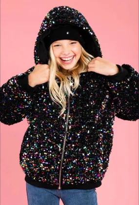 Rainbow Sequin Hooded Puffer