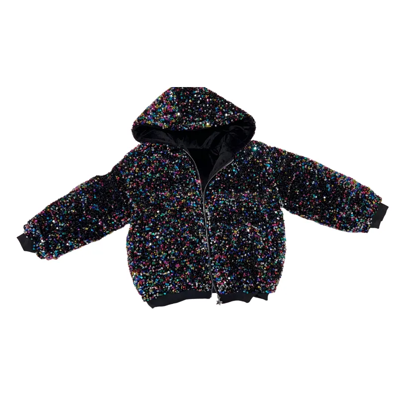 Rainbow Sequin Hooded Puffer