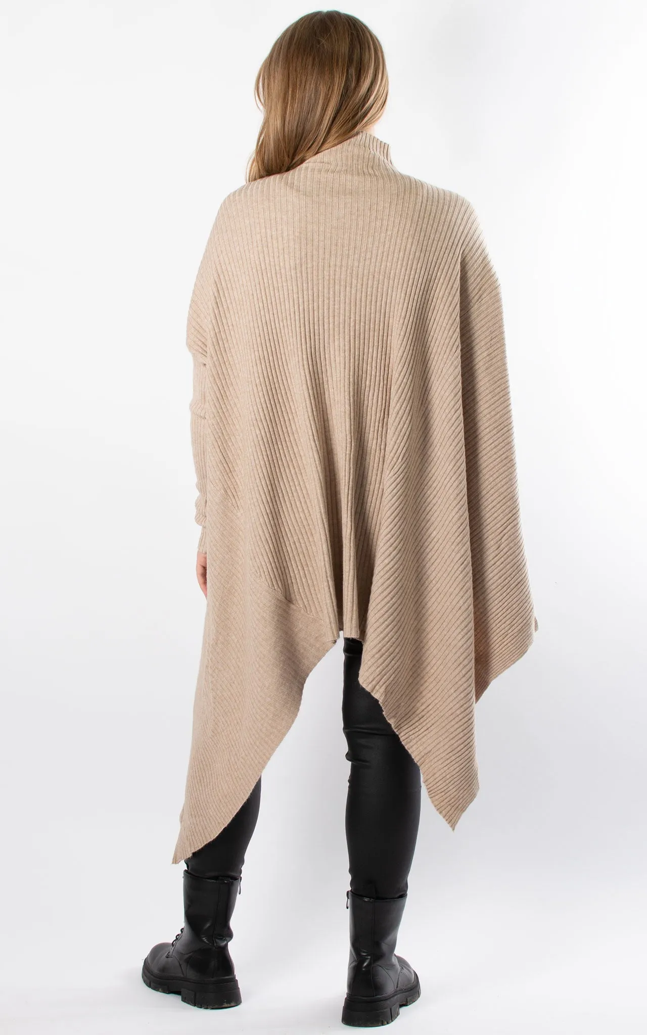 Ribbed Poncho | Taupe