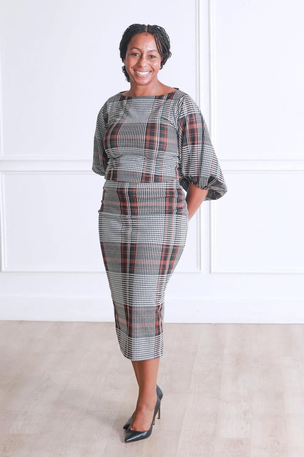 Riley Midi in Black Plaid