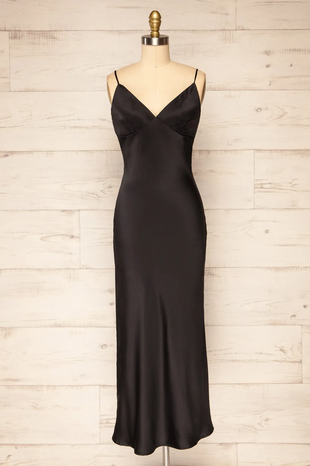 Rontie Black | Midi V-Neck Slip Dress