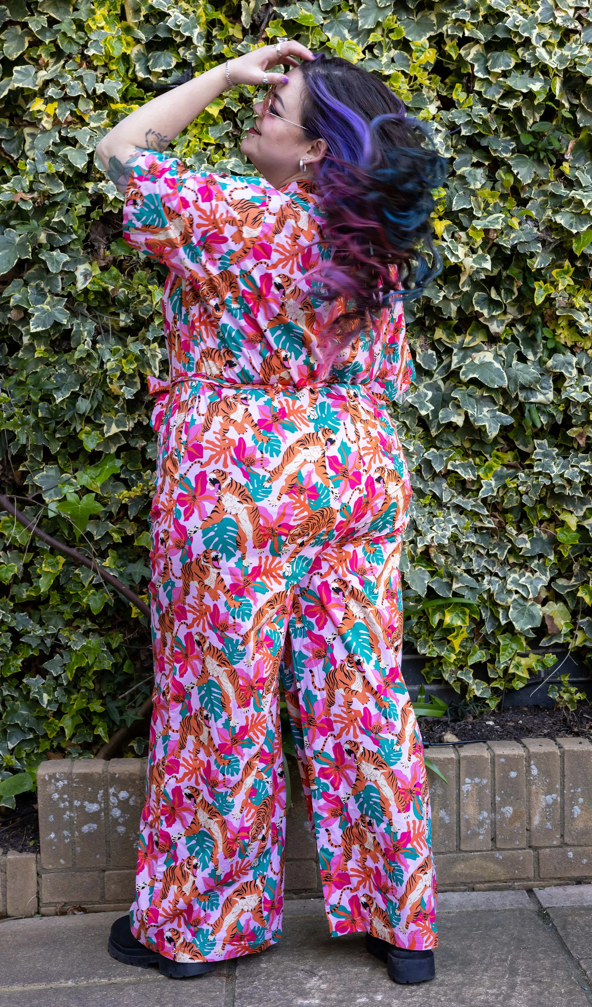 Run And Fly Pink Tiger Lily Stretch Jumpsuit