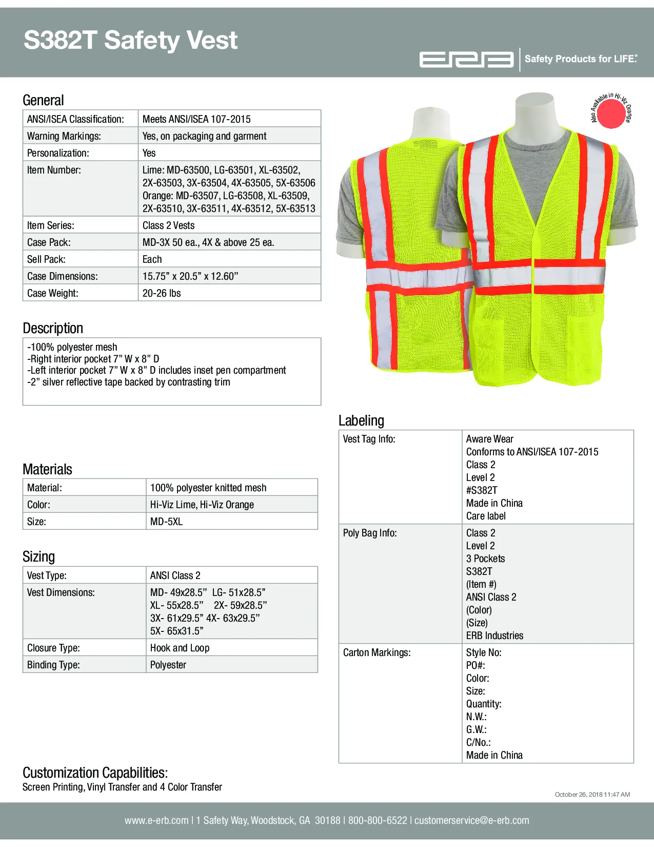 S382T Class 2 Mesh Safety Vest with Contrasting Tape - Tall