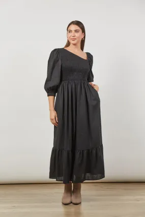 SALE - Panorama Shirred Maxi Dress - Onyx Black