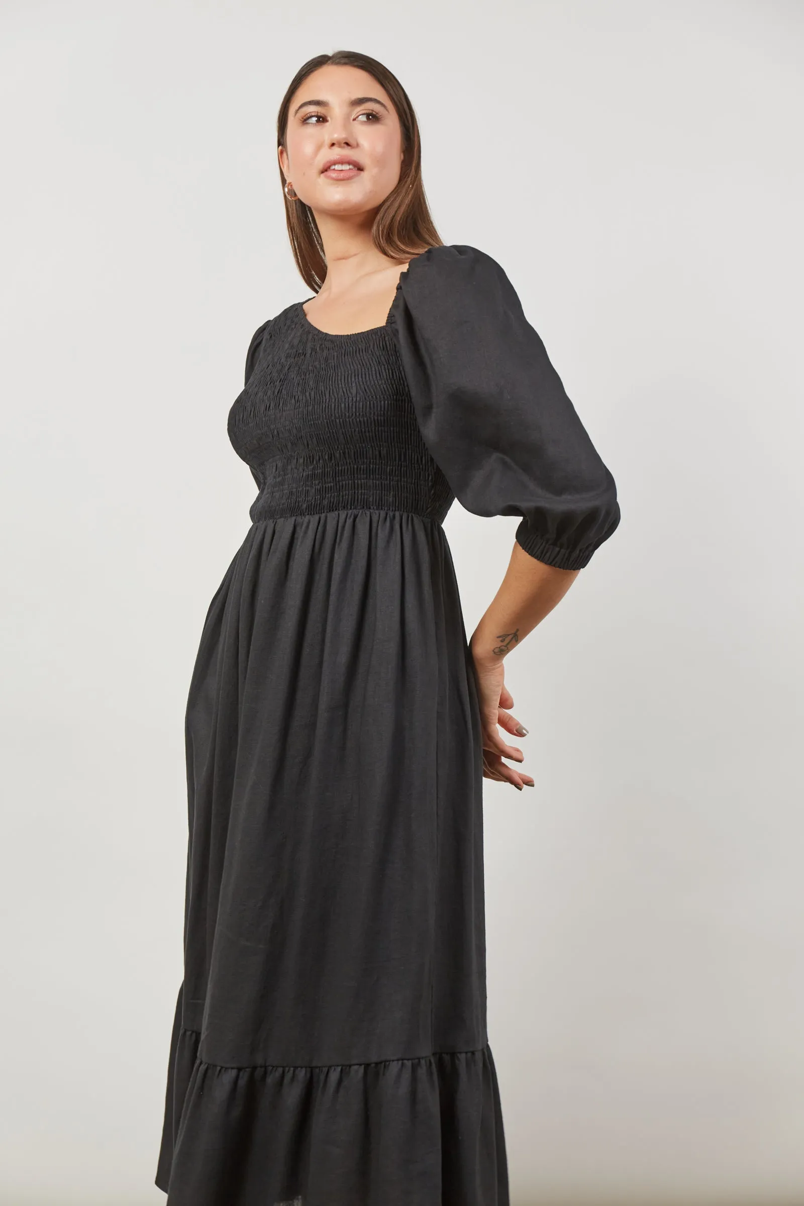 SALE - Panorama Shirred Maxi Dress - Onyx Black