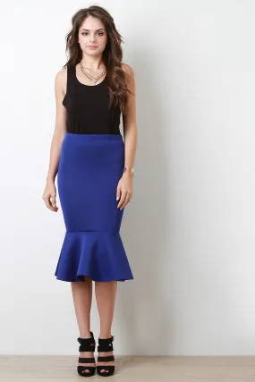 Scuba Peplum Mermaid Midi Skirt