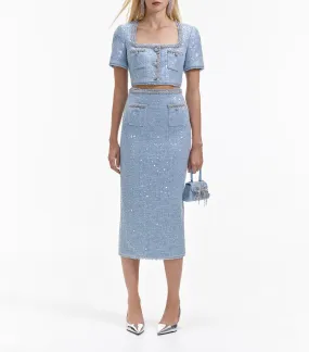 Sequin Boucle Midi Skirt Blue