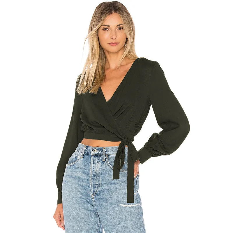 Sexy Solid black Blouse women