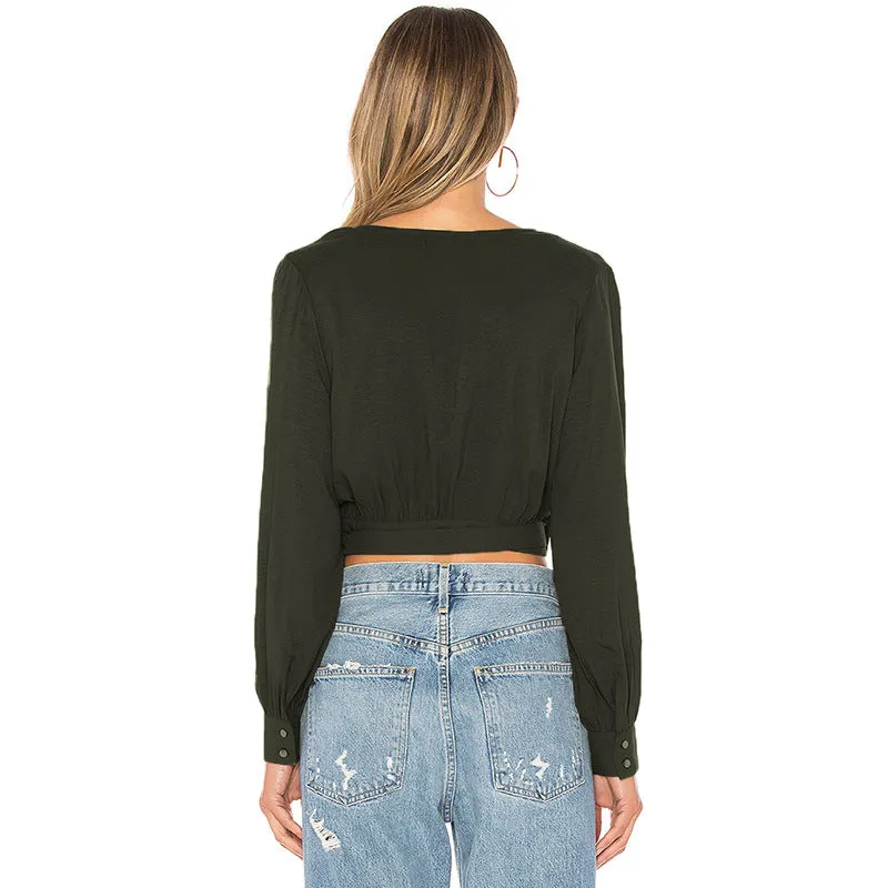 Sexy Solid black Blouse women