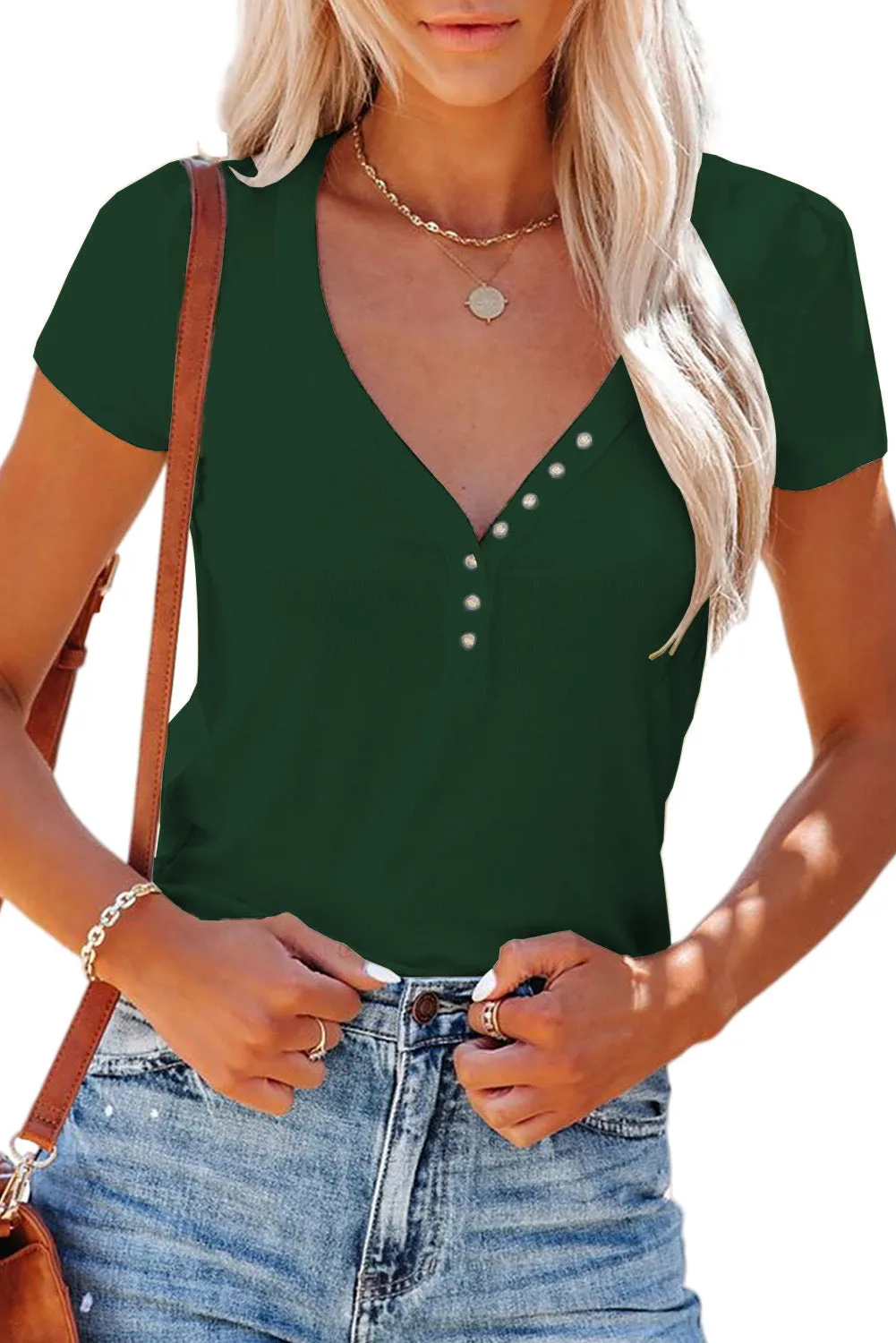 Short Sleeve Solid Color Top women