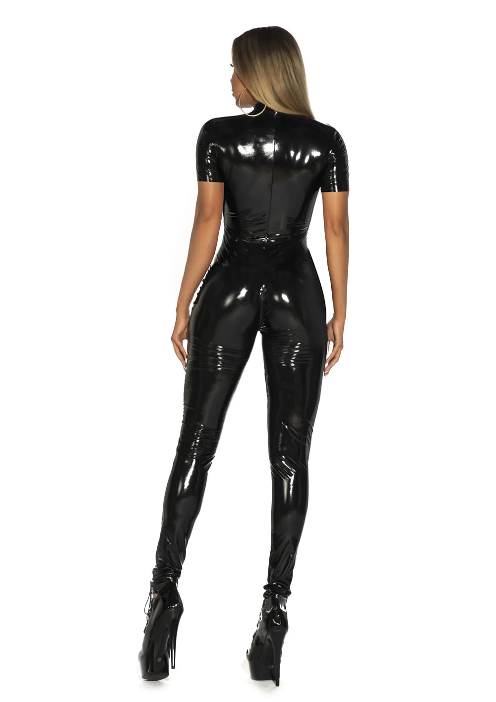 Short Sleeve Zipper Glossy Catsuit Shiny Jumpsuit Clubwear Wetlook PVC Tights Patent Leather Bodysuit