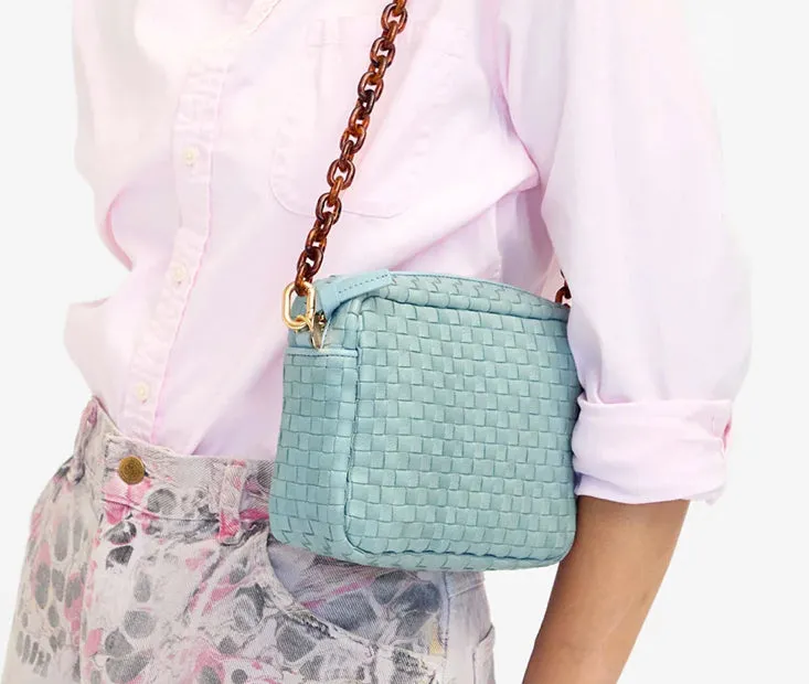 Sky Blue Woven Checker Crossbody