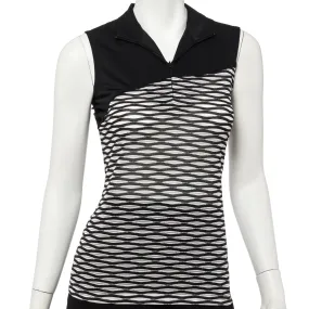 Sleeveless Bicolor Texture Convertible Zip Collar Polo - SALE