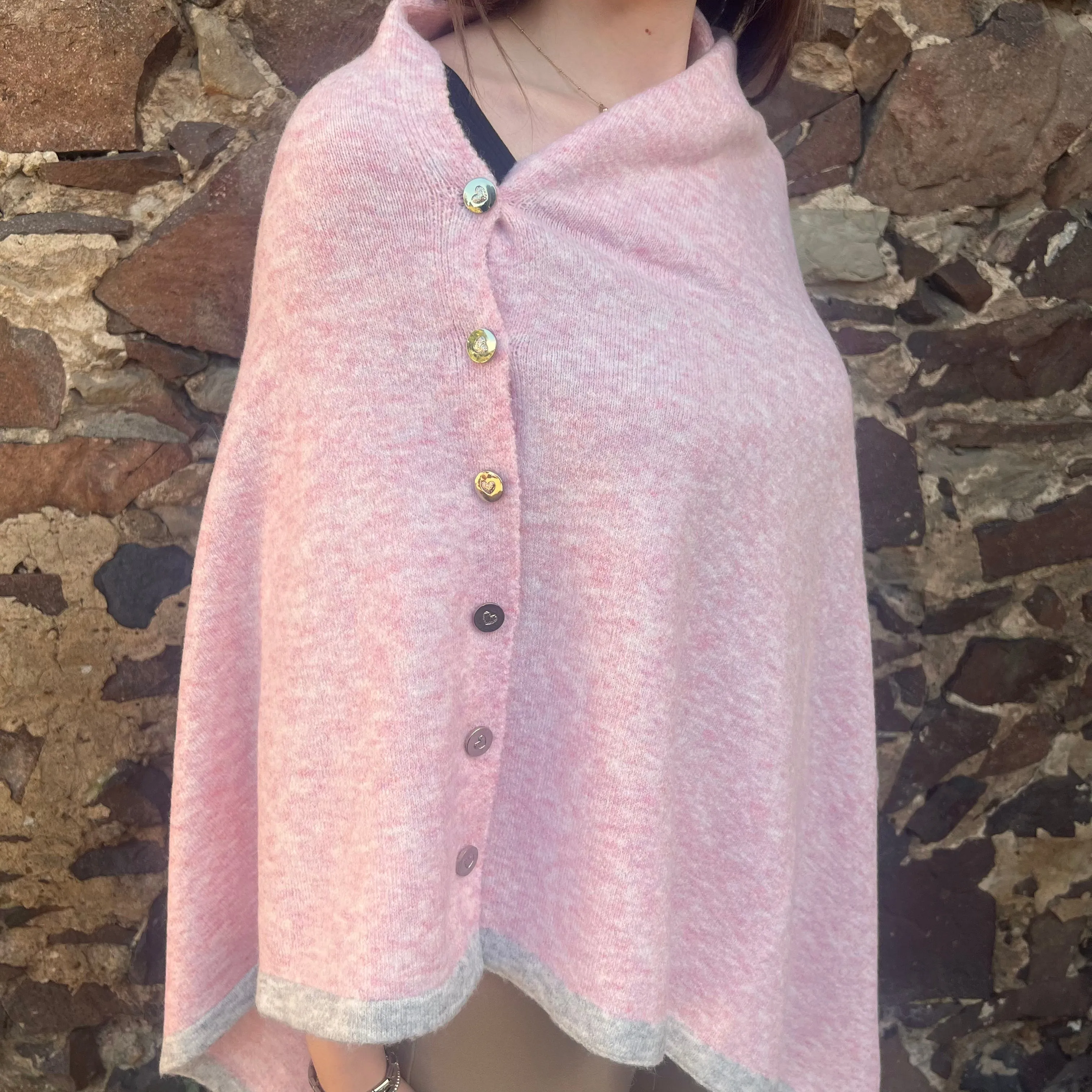 Soft Pink Button Through Poncho