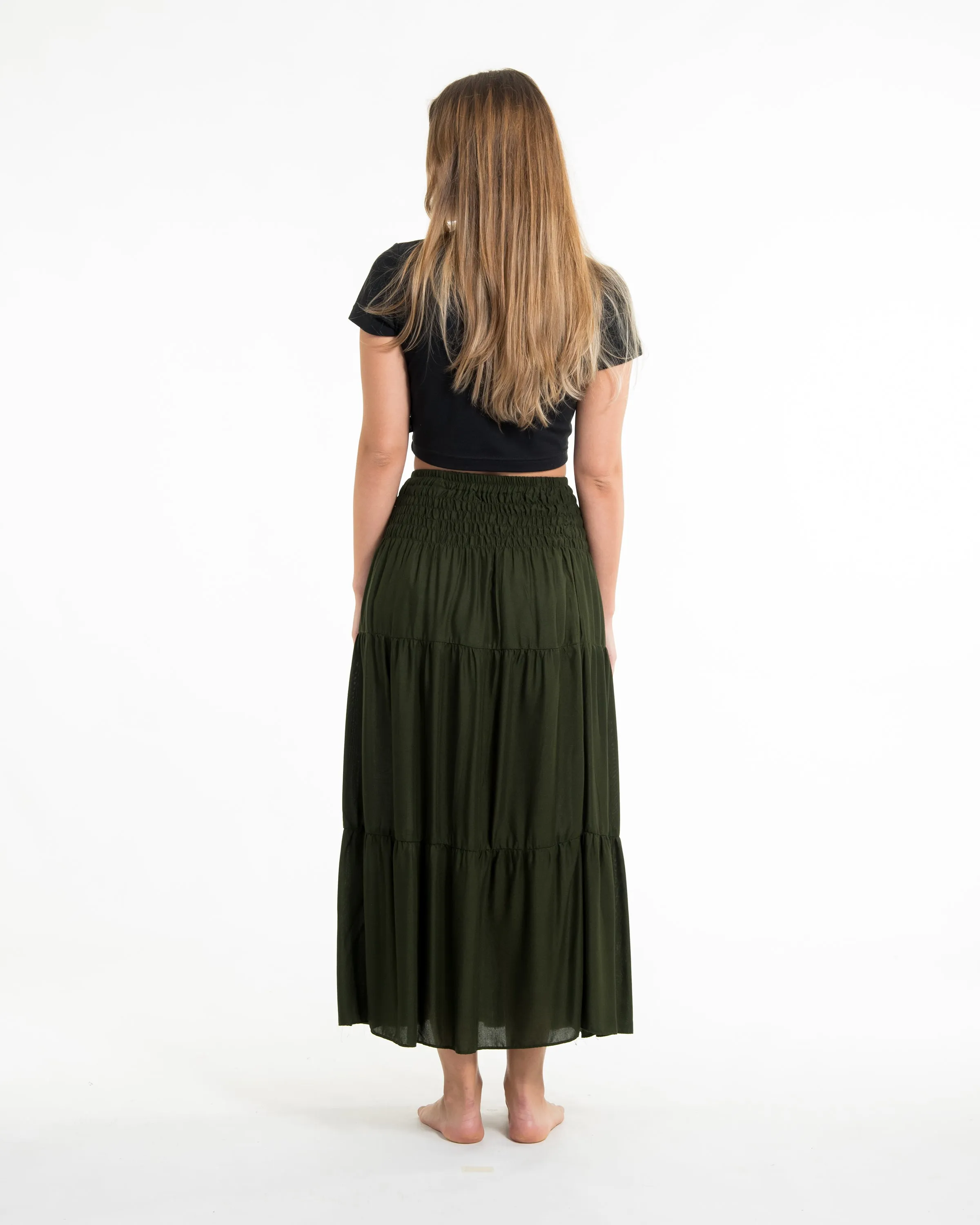 Solid Color Midi Skirt in Dark Green